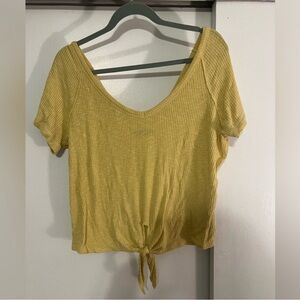 Abercrombie & Fitch Mustard Tie-Front Ribbed Tee